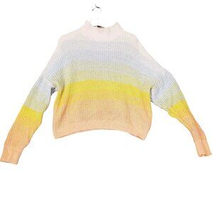 LAUREN CONRAD‎ Womens Sweater SZ XL Open Knit Rainbow Ombre Chunky Sleeve Cotton